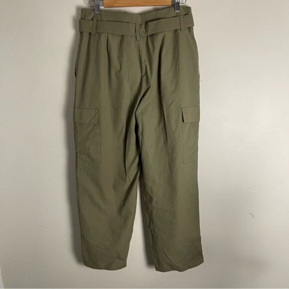 Zara Pants Womens size large Olive Green Paperbag Waist Belted Tapered Cargo NWT - Picture 5 of 14